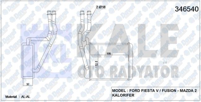 KALE 346540 Kalorifer Radyatoru Fiesta V 1.4tdci 1.6tdci 01>08 Focus I 1.4 1.6 1.8 2.0 98>04 (195x145x48)
